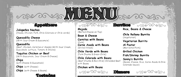 menu restauracji na fb